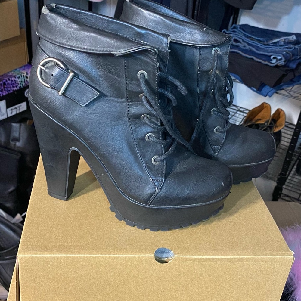 Blowfish Black Heeled Boots with Buckle Detail